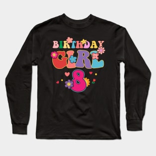 8th Birthday Girls Flower Funny B-day Gift For Girls kids Long Sleeve T-Shirt